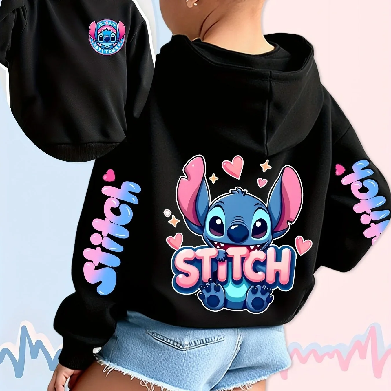 سترة ديزني ستيتش للبنات والأولاد للخريف كاجوال بغطاء للرأس مطبوعة على الوجهين مناسبة لهدايا عيد الميلاد للمراهقين بقلنسوة للاستخدام اليومي في الهواء الطلق #4