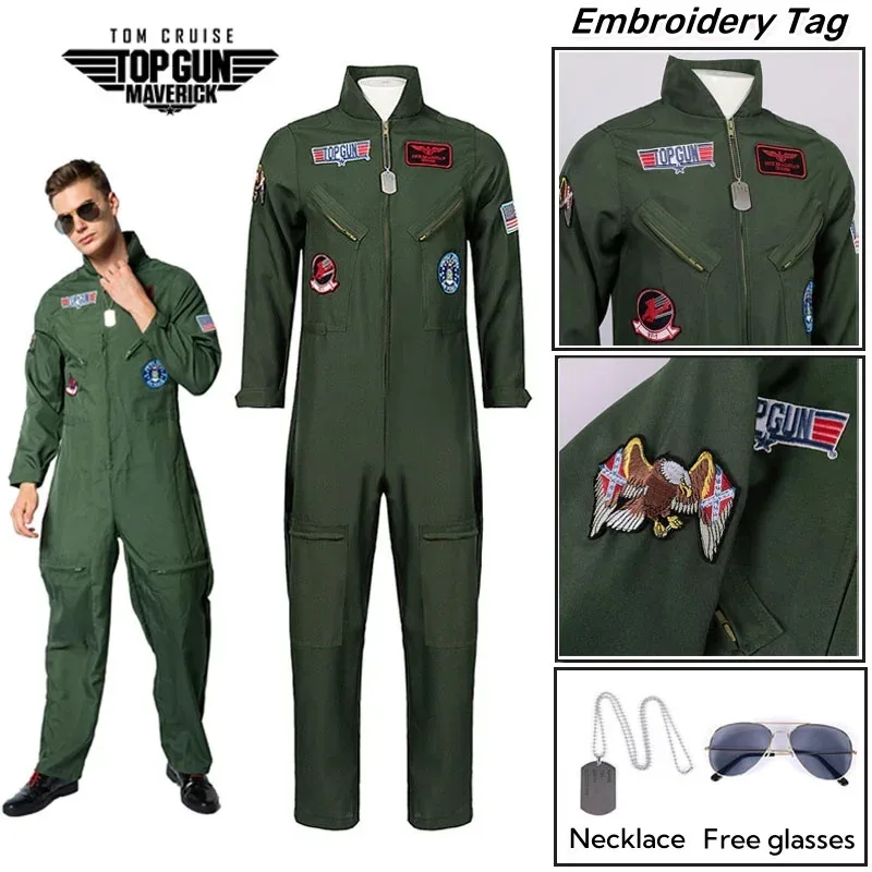 

Adult Kids Pilot Costume Air Force Flight Suit Roleplay Dress Up with Aviator Accessories Men Army Green Military Pilot Jumpsuit