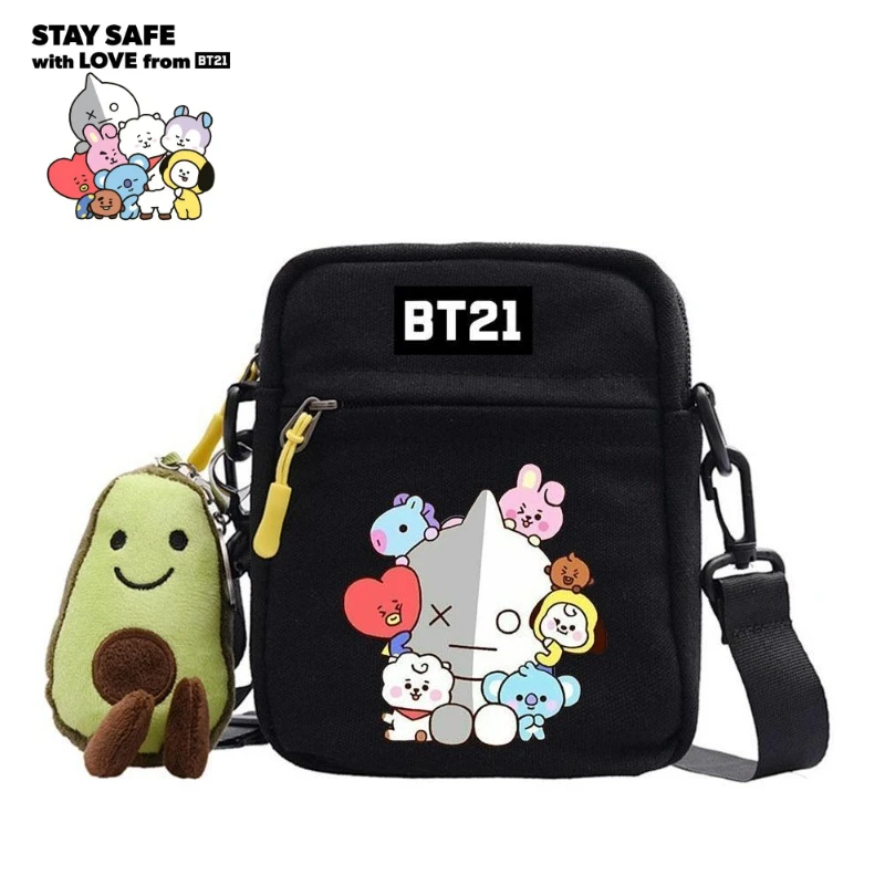 

BT21 Cooky Tata Koya RJ Shooky Man Chimmy Cute Cartoon Casual Versatile Korean Style Student Shoulder Crossbody Bag Canvas Bag