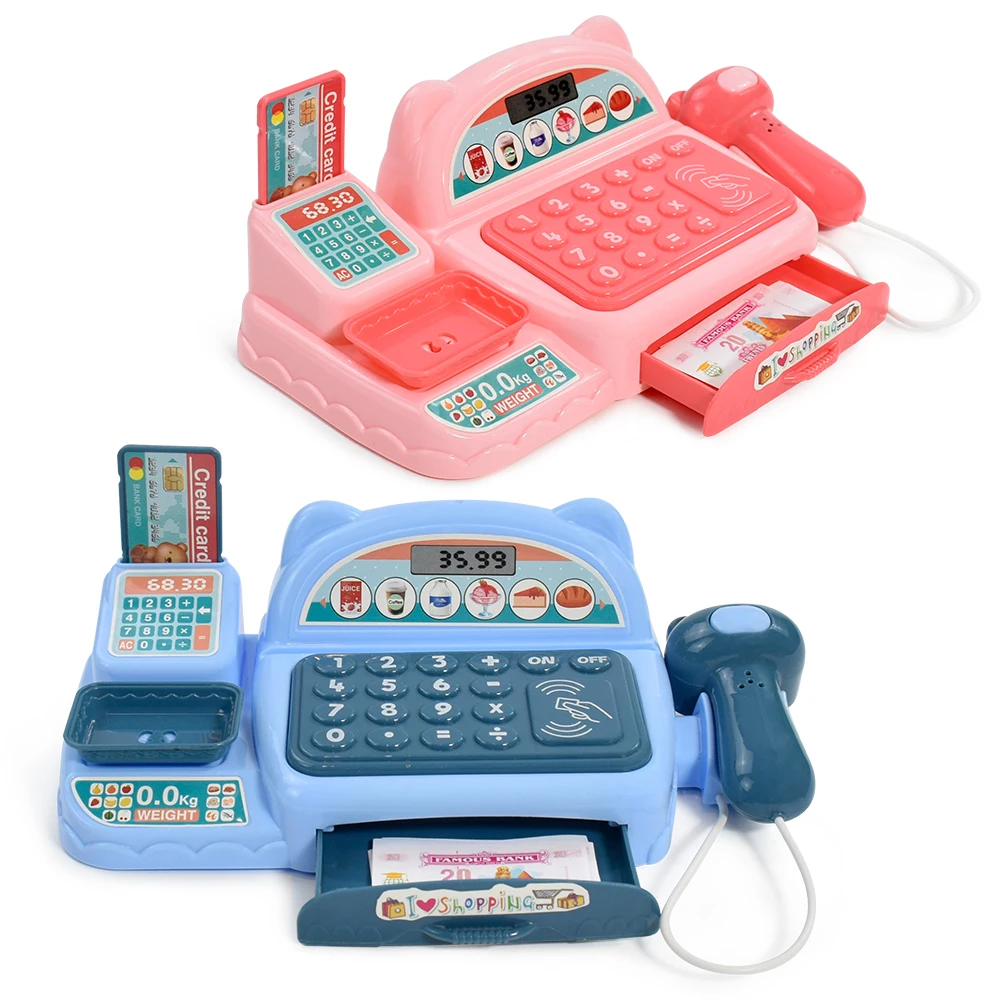 Children Intelligent Pretend Play Toy Cash Register Supermarket Cake Fruit Ice Cream Parent-child Interactive Music Light Toys