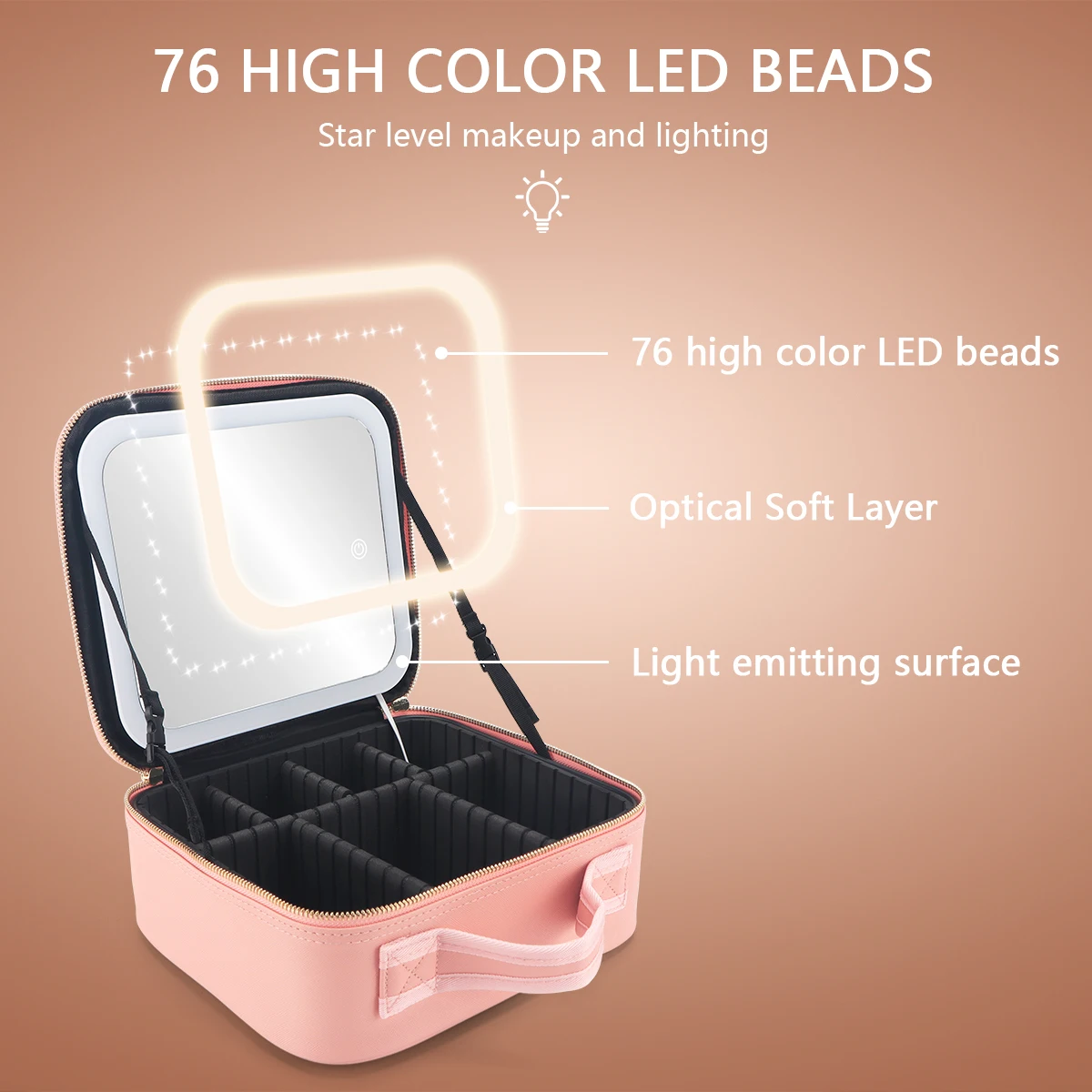 LED Lighted Cosmetic bag With Mirror Professional Makeup Case For Women Large Capacity Female Waterproof PU Travel Makeup Bags