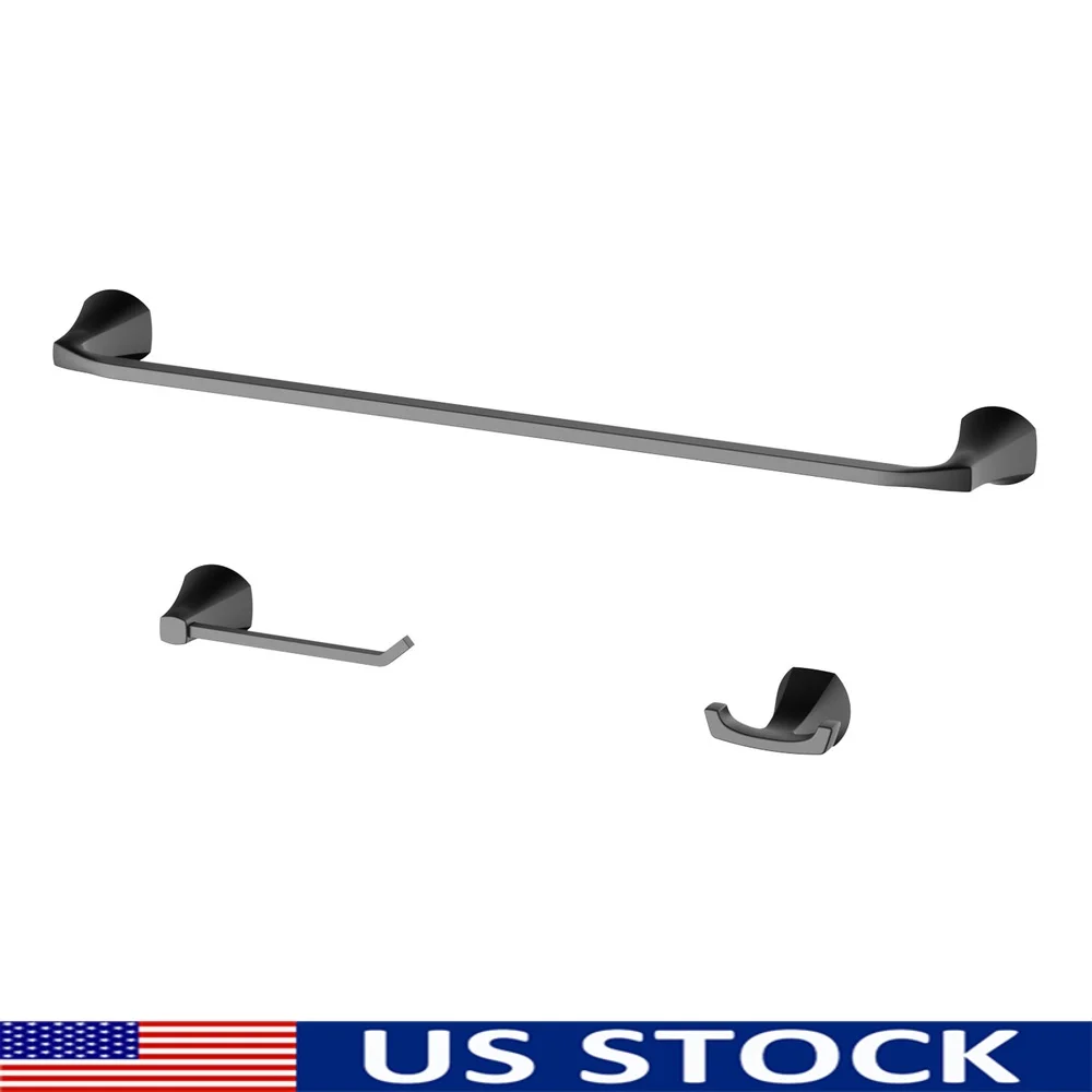 

Матовый черный комплект фурнитуры для ванной из 3 предметов, вешалка для полотенец, крючок для халата, держатель для туалетной бумаги, настенное крепление, органайзер для ванной комнаты, кухни, стирки