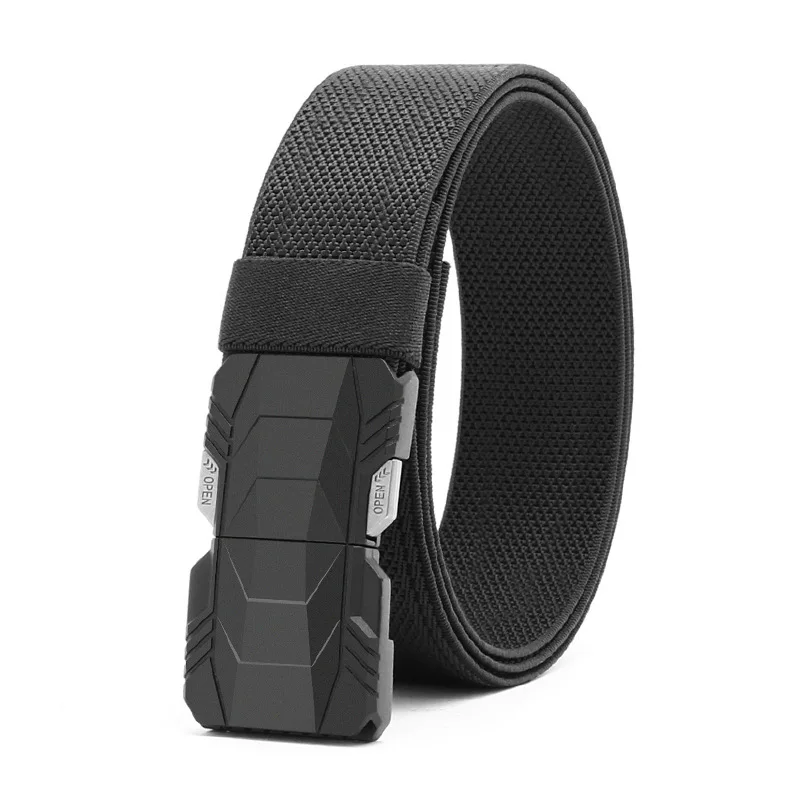 Men's leather belt with high-end feel, adjustable elasticity, automatic buckle, outdoor tactical belt, elastic nylon waist belt