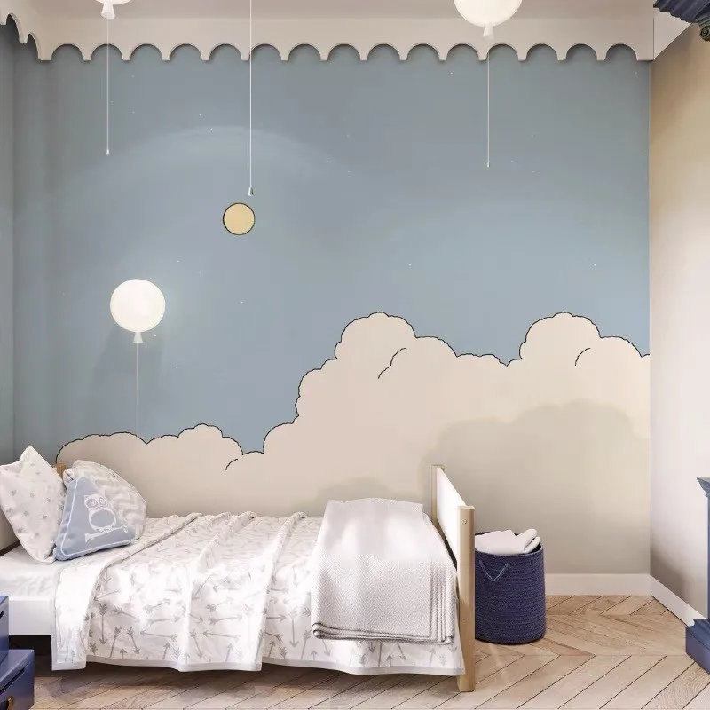 Sky cloud wallpaper, children's room wallpaper, boys and girls, Nordic bedroom wall fabric, cozy kindergarten hanging murals