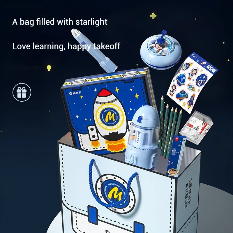 Electric Stationery Set Gift Box Pen Rolling Device Set With Pencils Rubber Dandruff Vacuum Cleaner School Learning Supplies