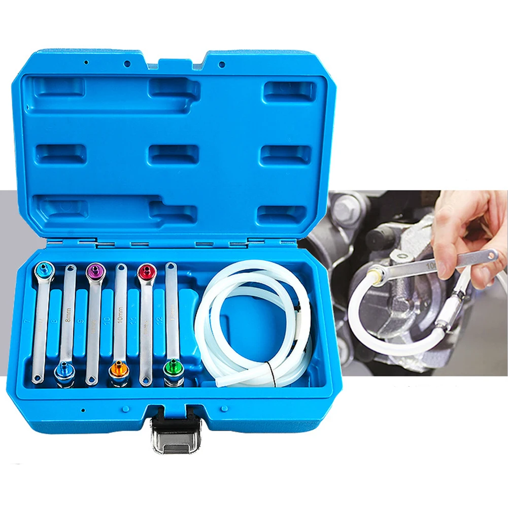 

Brake Bleeder Wrench Set Socket Wrench With 1.2meter Silicone Hose Valve For Car Maintenance Repair Hand Tools