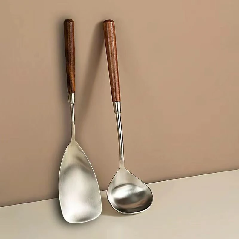 

Vintage Wooden Handle Kitchen Dinner Dish Rice Shovel Dumpling Porridge Soup Western Restaurant Bar Public Tableware