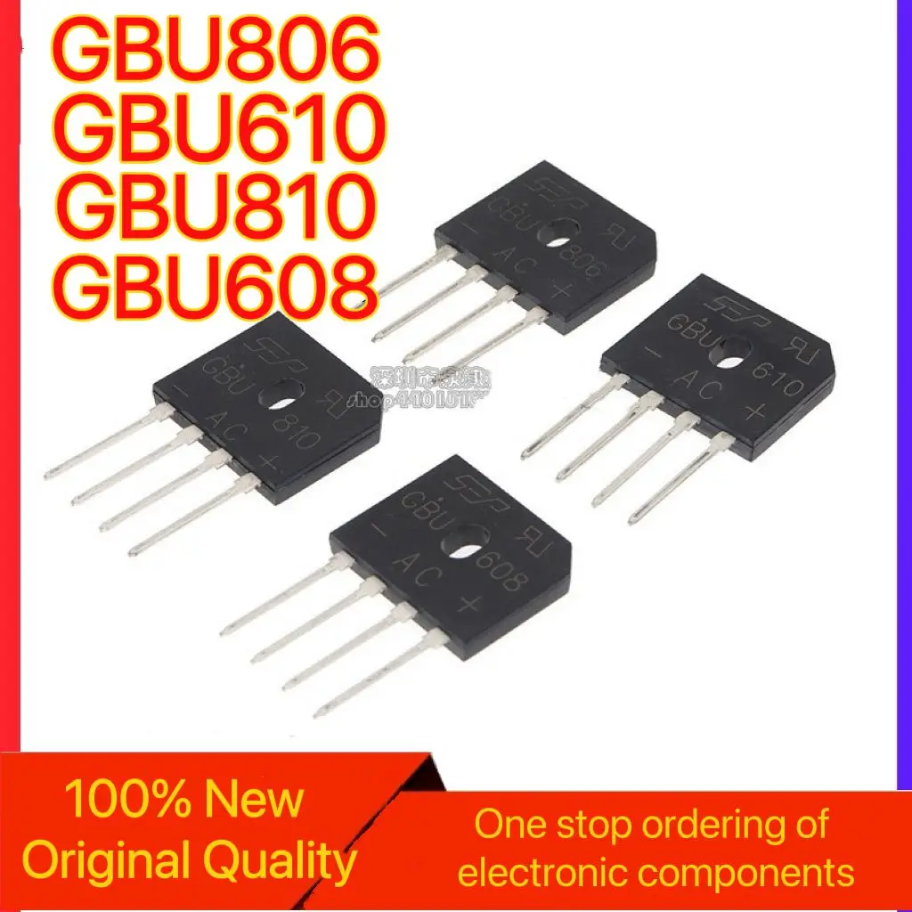 【10PCS】Rectifier bridge stack GBU406/GBU410/GBU608/GBU610/GBU806/GBU808//GBU1010/1510 flat bridge