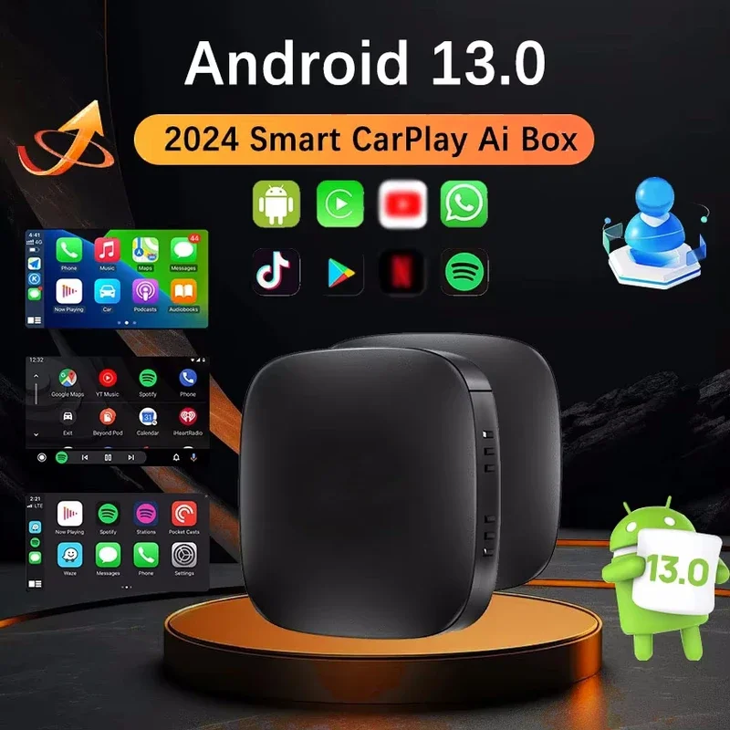 LANGJING 2024 Android 13 Smart CarPlay Ai Box Wired To Wireless CarPlay Auto For Netflix For YouTube GPS 5GWiFi