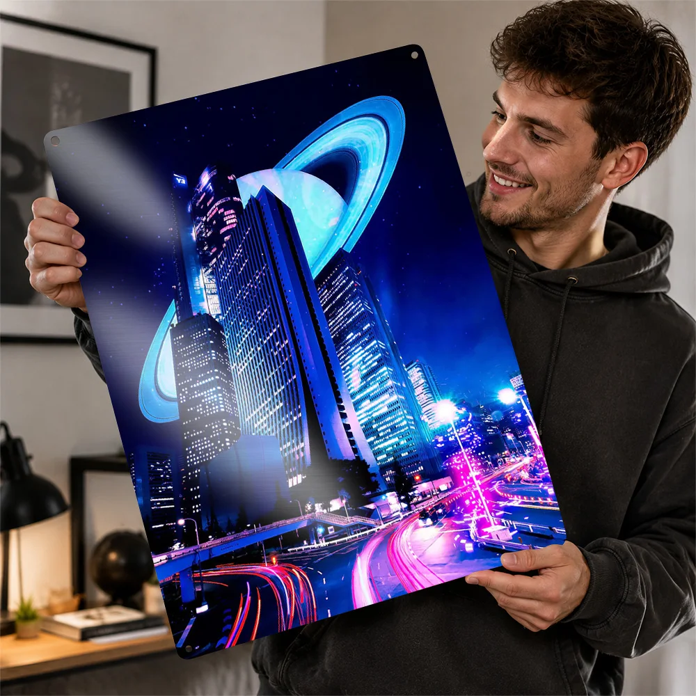 Saturno Personalized 3D Textured Metal Poster Wall Art Vintage Tin Signs for Bedroom Stuff Decor Living Room Decoration Man Home