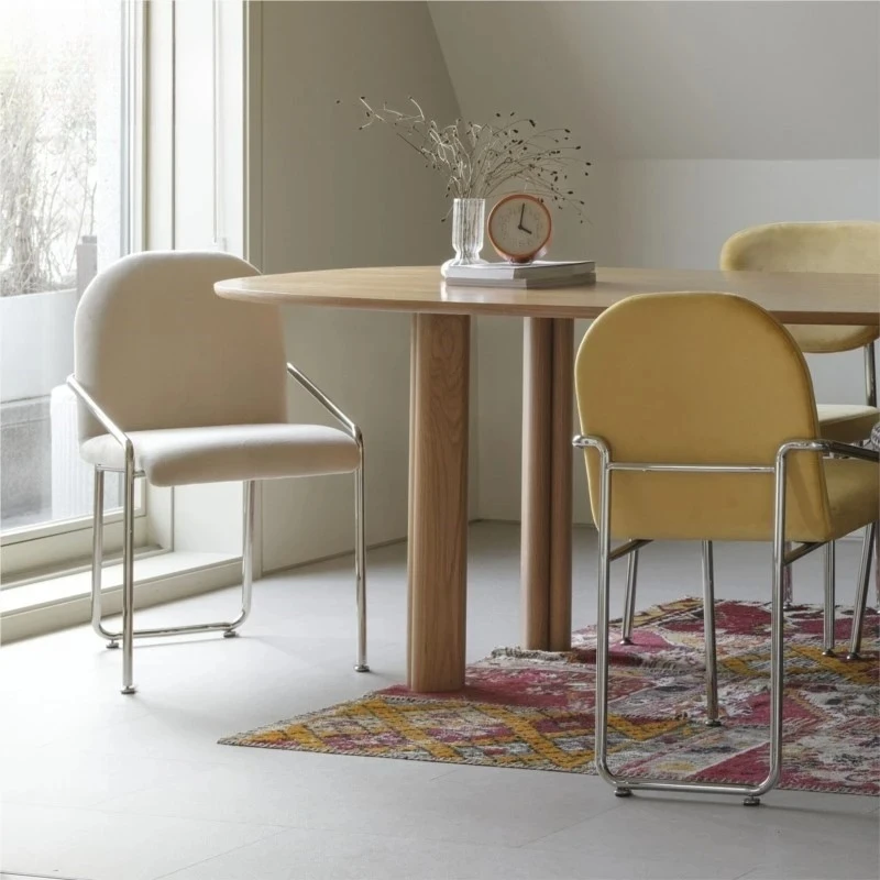 Dining Chair Nordic Minimalist Light Luxury Stainless Steel Backrest Soft Package Thick Cushion Chairs Ins Coffee Shop New