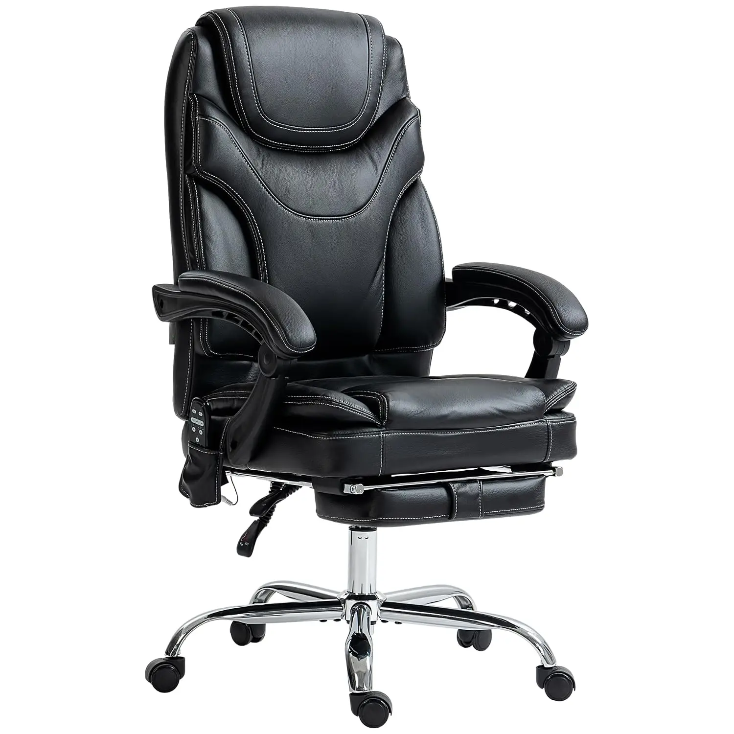 PU Leather Vibration Massage Office Chair 6 Points Heated Black | Reclining Computer Chair, Adjustable Height,, Customized