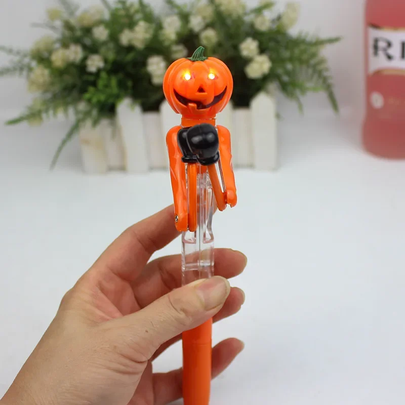 18cm Halloween Gift Kids Trick Or Treat Party Lovely Pumpkin Boxing Pen Creative Ballpoint Pen With Light Happy Helloween Day