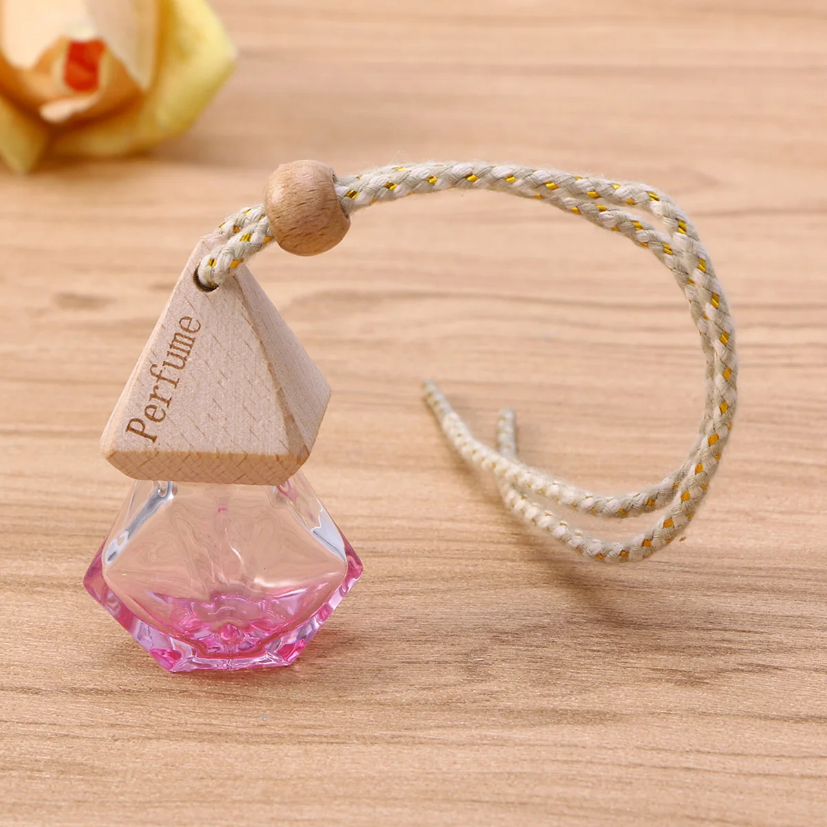 

Car Perfume Bottle Pink Mini Refillable Glass Diffuser Pendant Geometric Design Air Freshener Hanging Decoration for Car Home