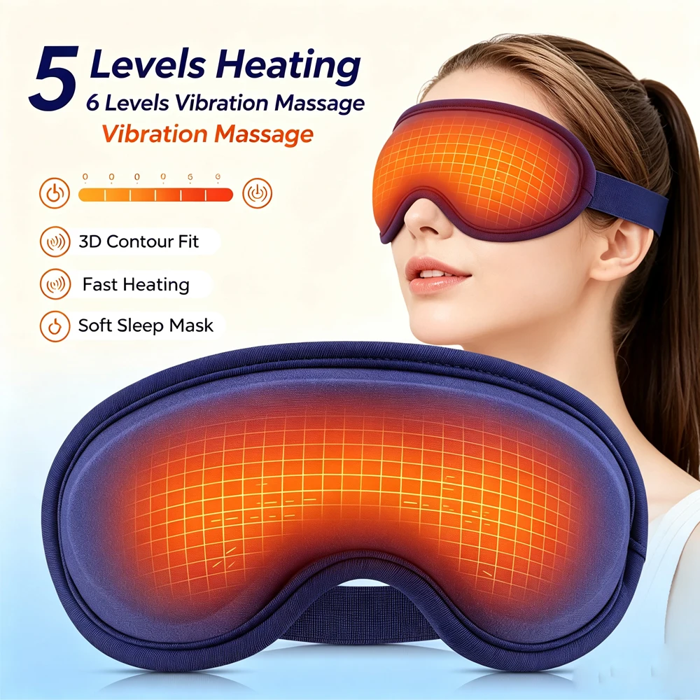 Electric Heating Eye Mask 5 Hot Compress 6 Vibration Eye Massager Relieve Fatigue Reduce Dark Circles Home Travel Sleep Shading