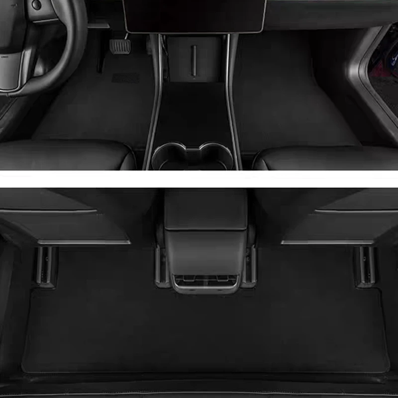 ل تسلا 2021-2023 نموذج 3 3 قطعة ماستر وطيار القدم والصف الخلفي وسادة بلاستيكية للأرضية نمط TPE وسادة قدم مخملية دقيقة