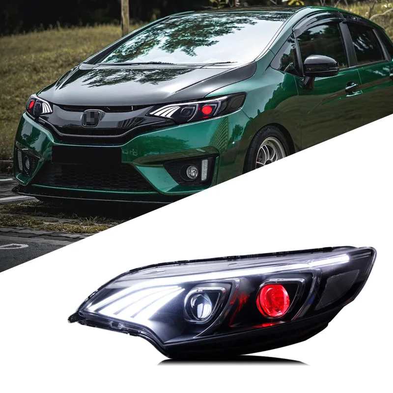 Suitable for Honda 14-20 new Fit headlight assembly retrofit LED daytime running light bifocal lens xenon headlight