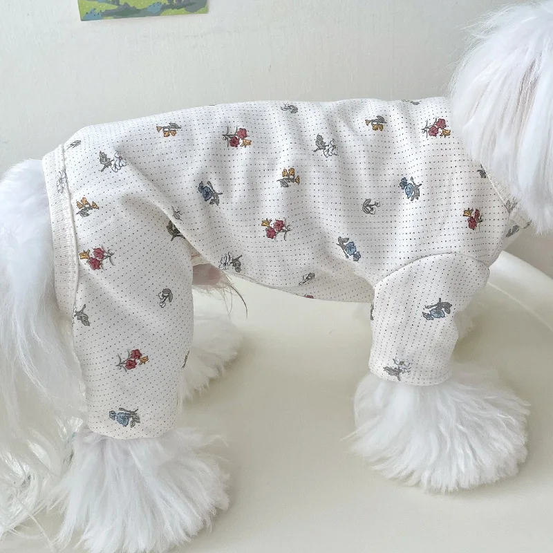 Pet Floral Bottom Shirt Pet Four Legged Jumpsuit Little Dog Cat Clothing Autumn Winter Bottom Shirt Dog Clothes Puppy Clothes