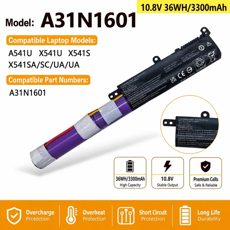 Applicable to ASUS A541U X541U X541S X541A R541UA A31N1601 battery