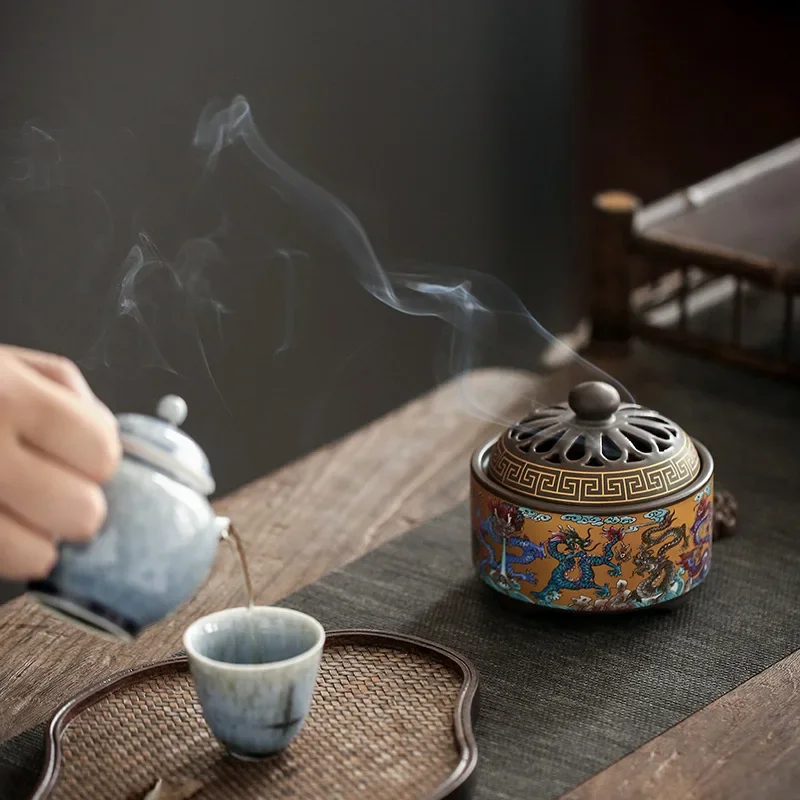 Enamel Painted Ceramic Incense Burner Agarwood Sandalwood Household Plate Incense Burner Indoor Buddha