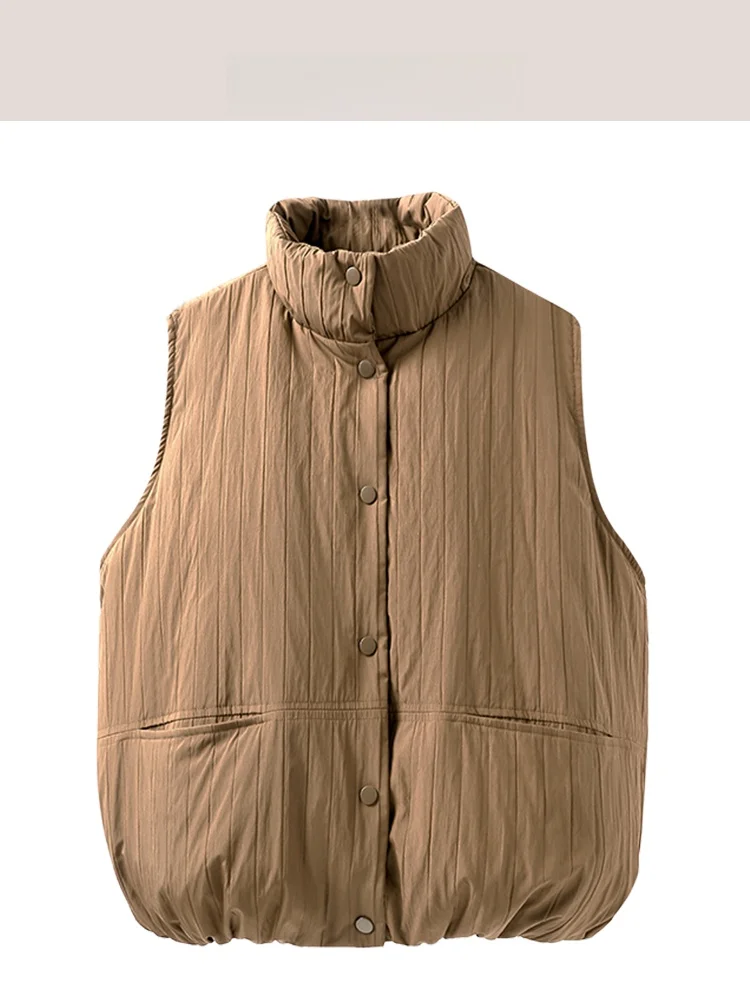 

TENAX Winter New Lightweight down Vest Women's Stand Collar Svel Jaet Sli Small Size Casual Sle Warmth Faion