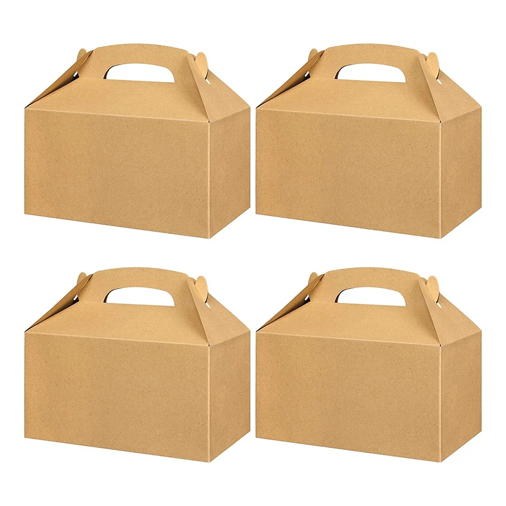 50 Pcs Party Treat Boxes White, Candy Boxes Party Favors with Handle Paper Cookie Gift Bags Gable Boxes Khaki