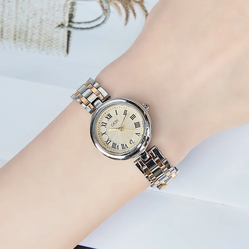 Light luxury high-end steel strap watch small and exquisite solid stainless steel watch ladies waterproof quartz watch