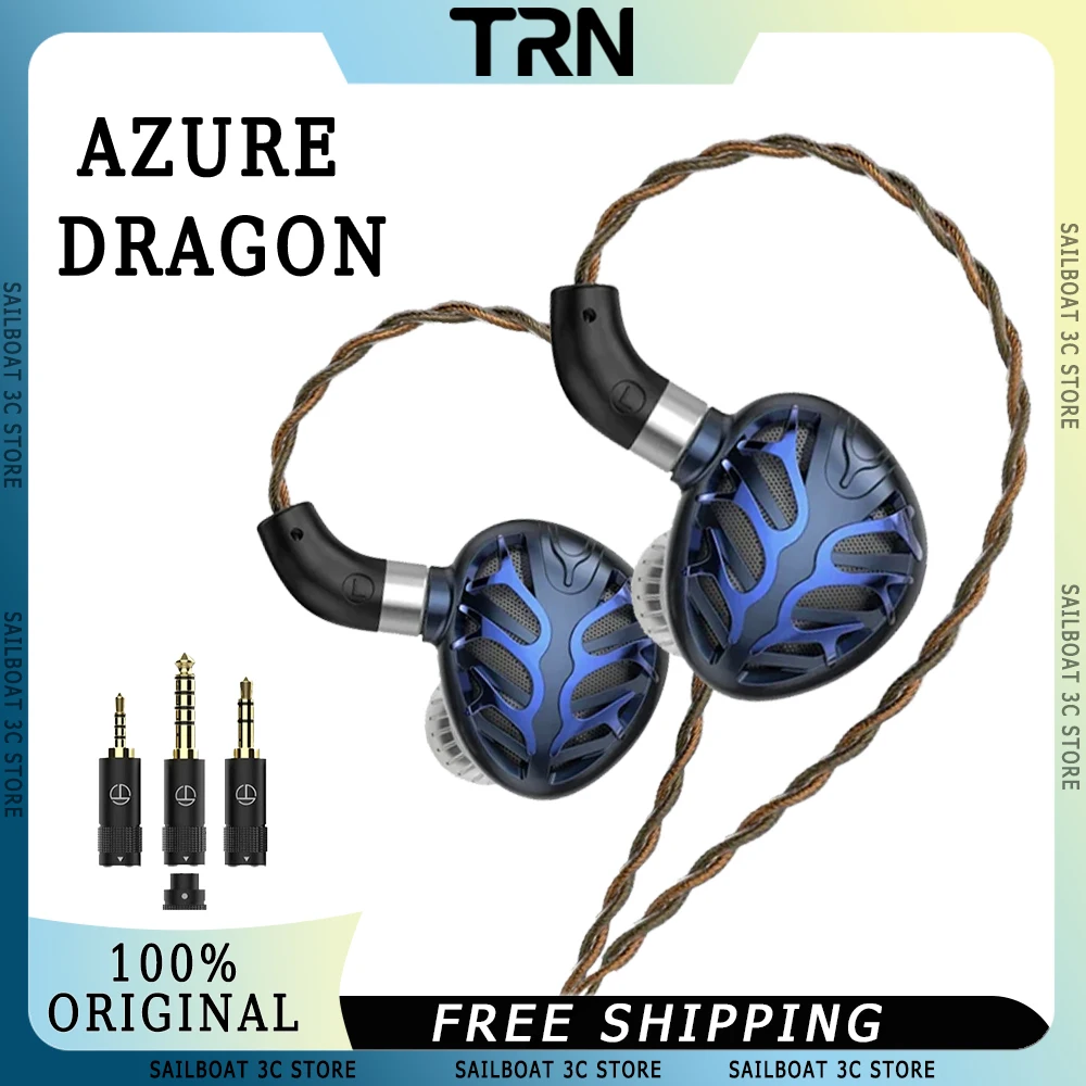 TRN Azure Dragon In-ear Earphones With Interchangeable Tuning Nozzles 14.6mm Flagship Planar Diaphragm Custom Wired HiFi Earbuds