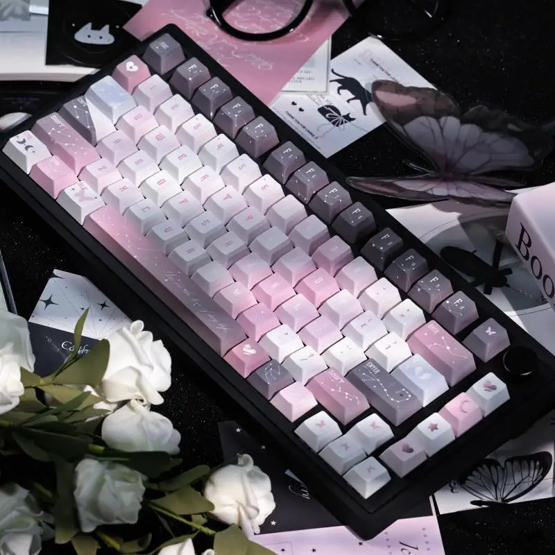 Startrail fluctuation twilight butterfly gray pink pbt five-sided sublimation original soa high mechanical keyboard keycap full