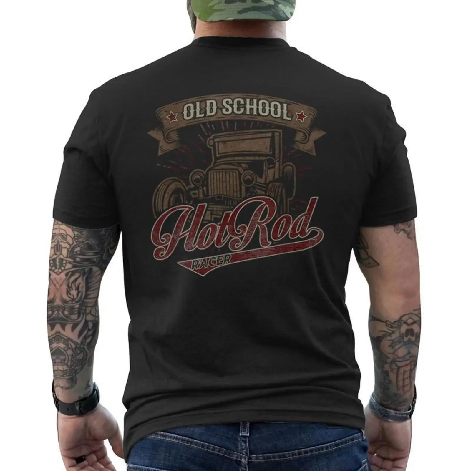 Classic Vintage Car Oldtimer Old School Hot Rod Race Men's T shirt Back Print Monsterry vintage Washed Casual Versatile