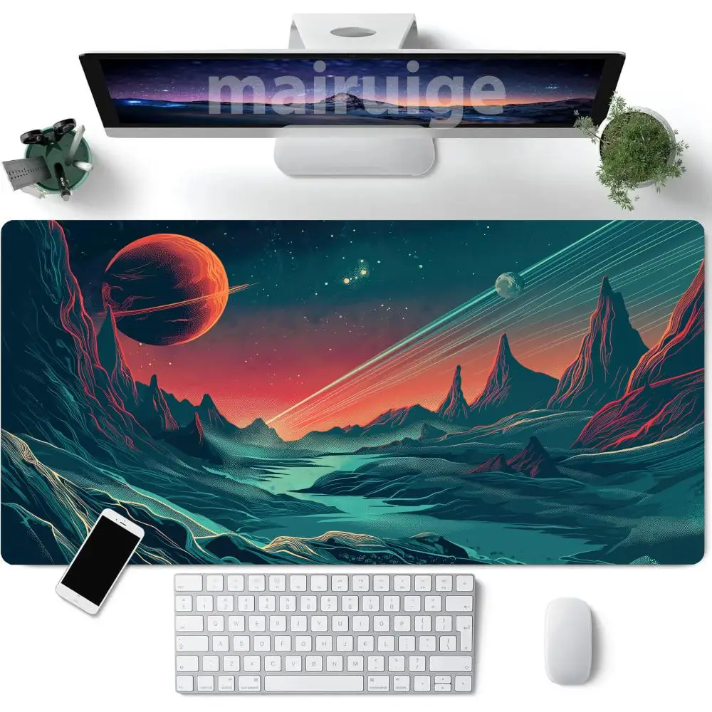

Cool Landscape Art Mouse Pad Large Computer Office Game Table Mat XXL Rubber Non-slip Stitched Edge Keyboard Mats Long Desk Pads