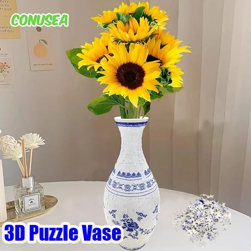 Quebra-cabeça 3d vaso de flores à prova d'água garrafa chinesa bloco de construção quebra-cabeça criatividade presente de natal para meninos meninas decoração de casa