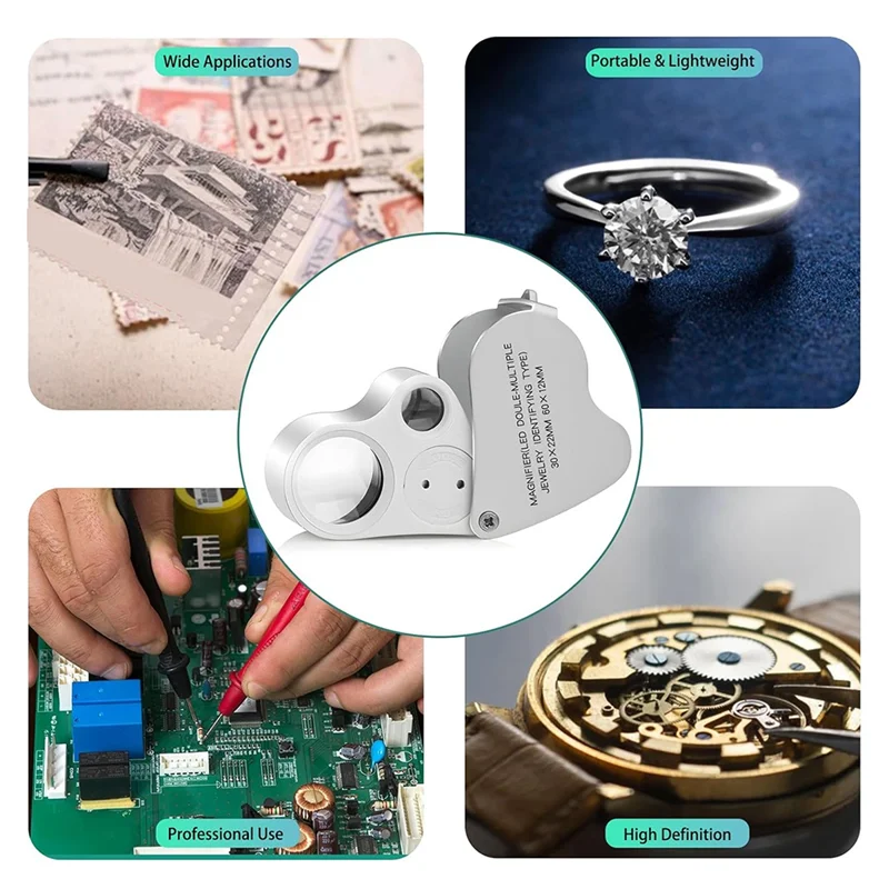 Top-30X 60X Jewelers Loupe, Illuminated Jewelers Eye Magnifier, Foldable Jewelry Magnifiers With Bright LED Light For Gems