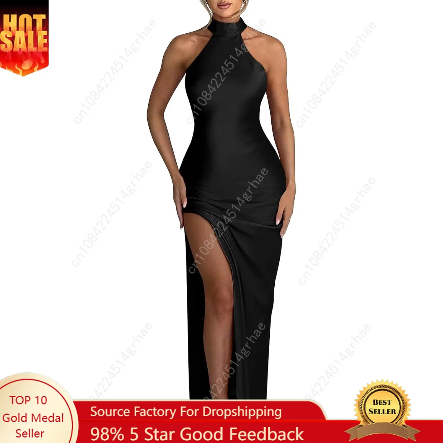 Women's Sexy High Split Sleeveless Backless Party Wedding Maxi Dress