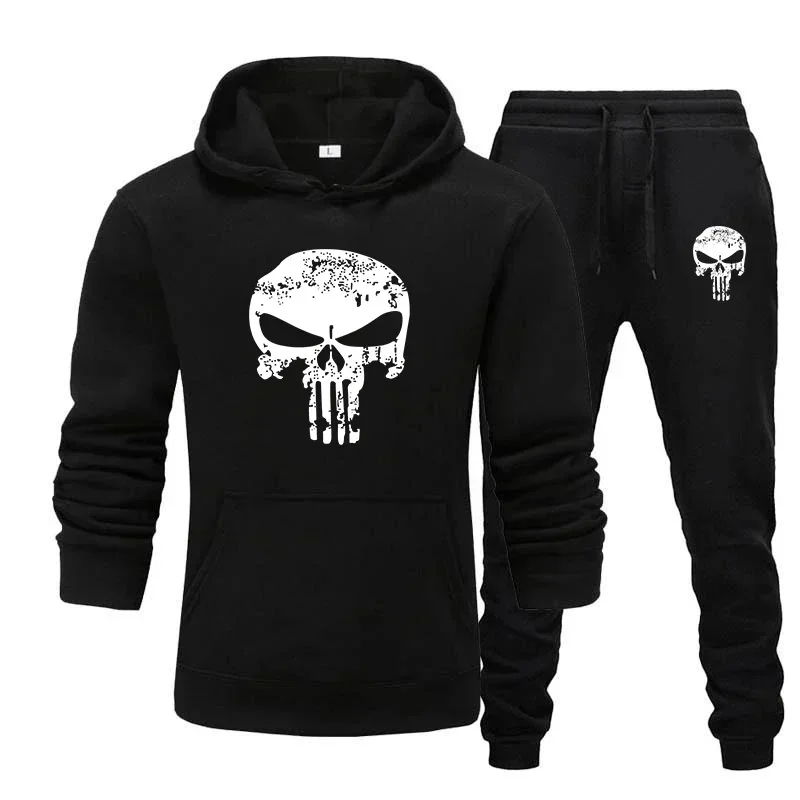 

Men's Skull Pattern Printed Autumn/Winter Two piece Sportswear Hooded Hoodie+Drawstring Sweatpants Men's Casual Set