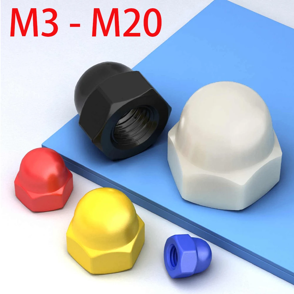 Colourful Nylon Cap Hexagon Nut Five Colors Plastic Insulation Cover Semicircle Nuts M3 M4 M5 M6 M8 M10 M12 M14 M16 M18 M20
