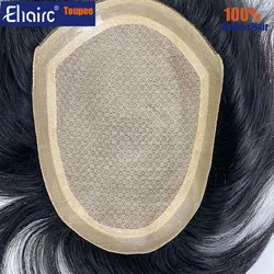 Silk Base with Diamond Net Cover Hair Syetem Asia Men's Wigs For Men Toupee Men Durable 100% Human Hair System Asian Mens Wig