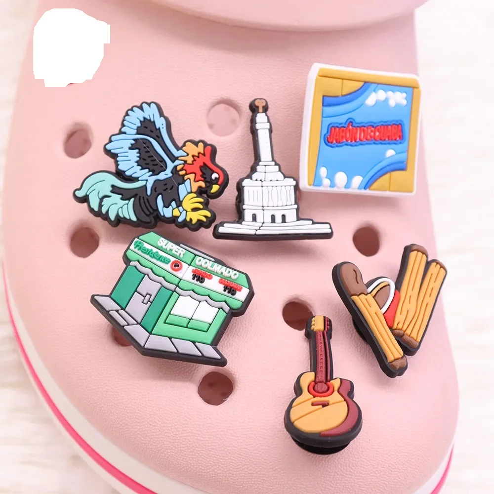 1pcs PVC Shoe Charms Fit Wristbands Mask Drink Rooster Guitar Kite Supermarket Taco Truck Hole Slipper Accessories Ornaments