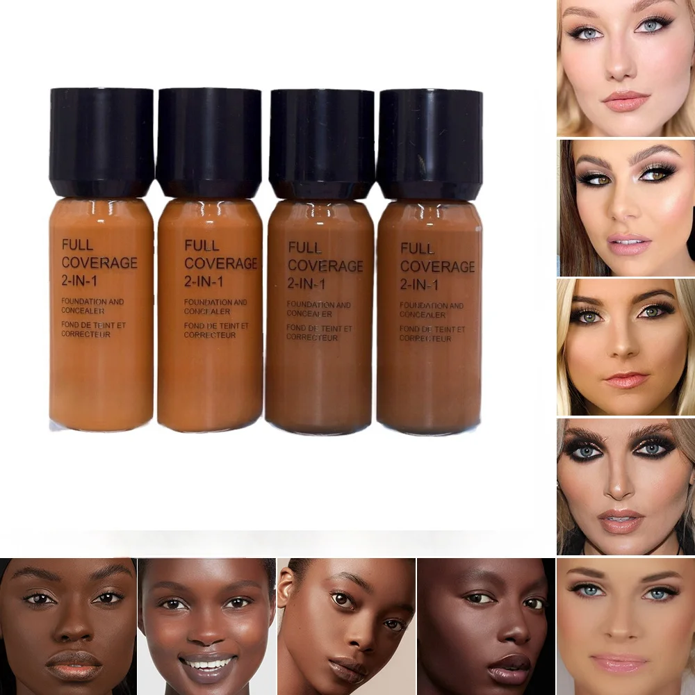 2-in-1 Foundation and Concealer Deep Flesh Color Liquid Foundation Makeup Moisturizing and Nourishing Wheat and Bronze Concealer