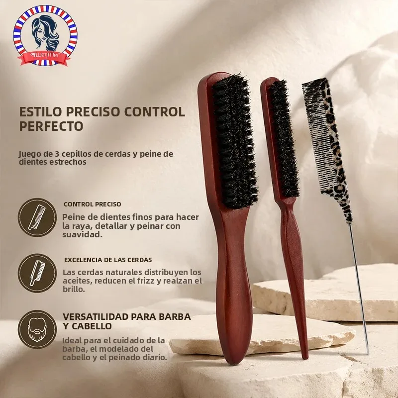 Peine de dientes estrechos y cepillo de cerdas de pelo rizado para hombres, herramienta de estilismo de barba, peine de cola puntiaguda con estampado de leopardo, 2/3 Uds.