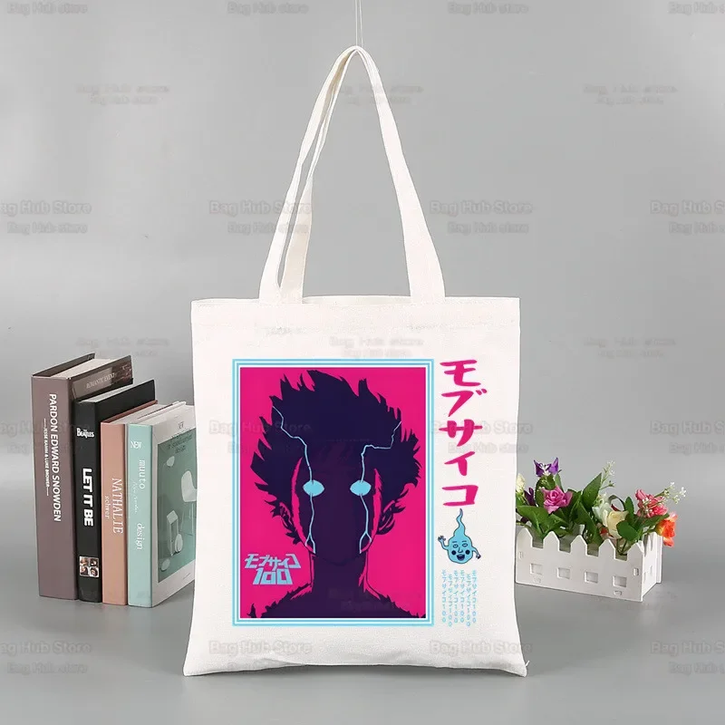 Mob Psycho 100 One Anime Manga Funny Shopping Bag Graphic Shigeo Kageyama Tote Harajuku Women Canvas Shoulder Bag Ulzzang