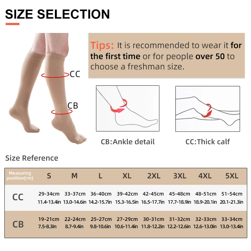 2 Pcs/Pair Medical Compression Calf Sleeves Wrap Toes Sports Breathable Varicose Veins Socks Pain Relief Socks Unisex 15-21mmHg