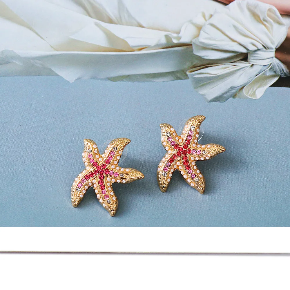 Cute Colorful Starfish Stud Earrings 2024 Trend for Women Summer Holiday Party Jewelry