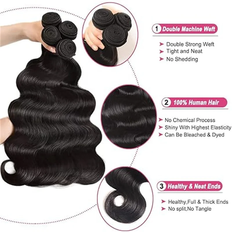 30 32 40 Inch 3 4 Bundles Body Wave Human Hair Extensions For Women 12A Brazilian Unprocessed Natural Bundles 100% Human Hair