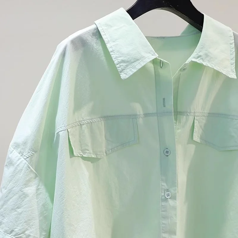 Pink Pure Cotton ort Sve irt Women's Loose Casual Sle Korean Version Dstring Hem Open Cardigan Summer New Arrival