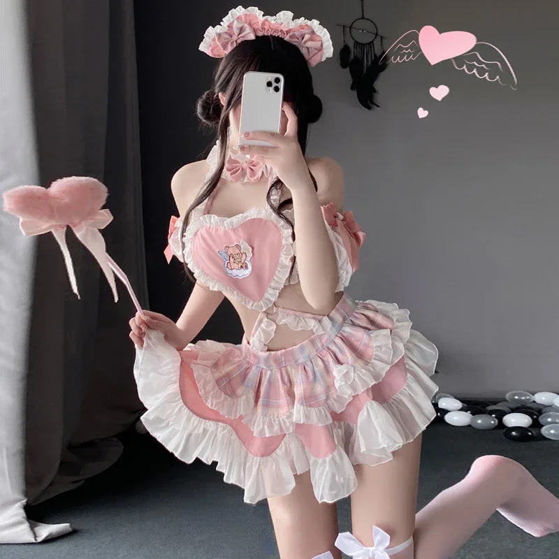 Uniforme de sirvienta de pastel para mujer, disfraz de Lolita, atuendo de amor de Anime, traje de Cosplay, vestido rosa de mucama, trajes de juego de rol para Halloween