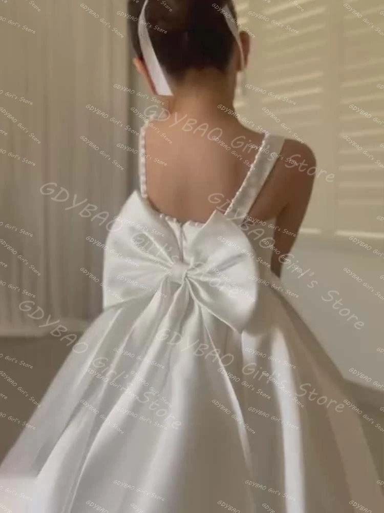 Ivory Flower Girl Dress With Bow Strap Mini Bridal Wedding Dress Kids Ball Gown 1st Communion Frock Customized Vestidos de Noiva image 4