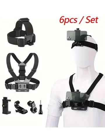 Action Camera Accessories Kit Head Strap Chest Strap Mount Adjustable Holder for GoPro Phone DJI Osmo SJCAM AKASO insta360