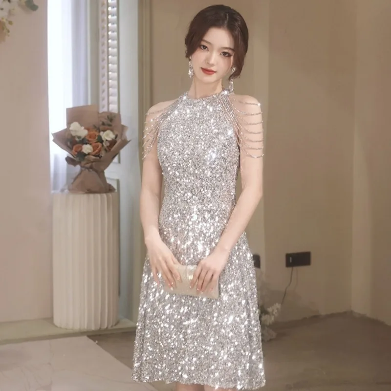 

Sequined Small Evening Dress Light Luxury Niche High-end Party Senior Sense Can Usually Wear Dress Skirt Bridesmaid Clothes