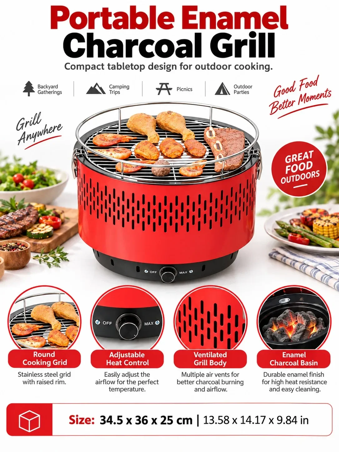 Portable Charcoal Grill for Tea Brewing and BBQ, Multi-Functional Indoor Outdoor Camping Cooking Stove
